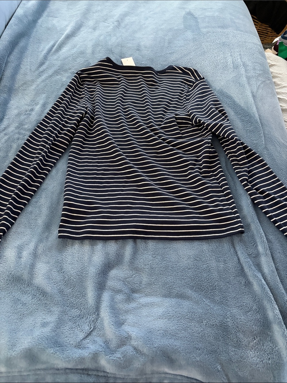 Ralph Lauren Navy and White Striped V-Neck Shirt - Picture 5 of 6